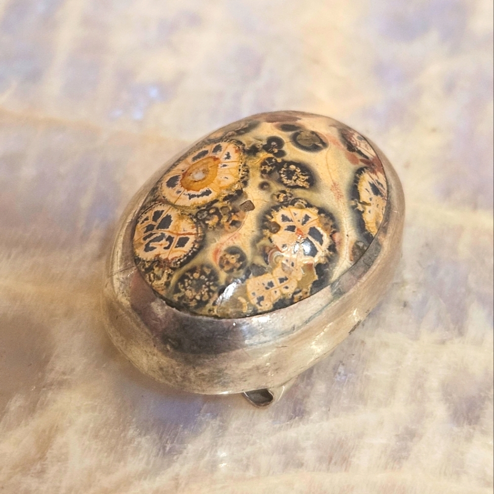 Mexico 925 Ocean Jasper Bolo Tie Slide 7.5 Grams Sterling Silver Handmade